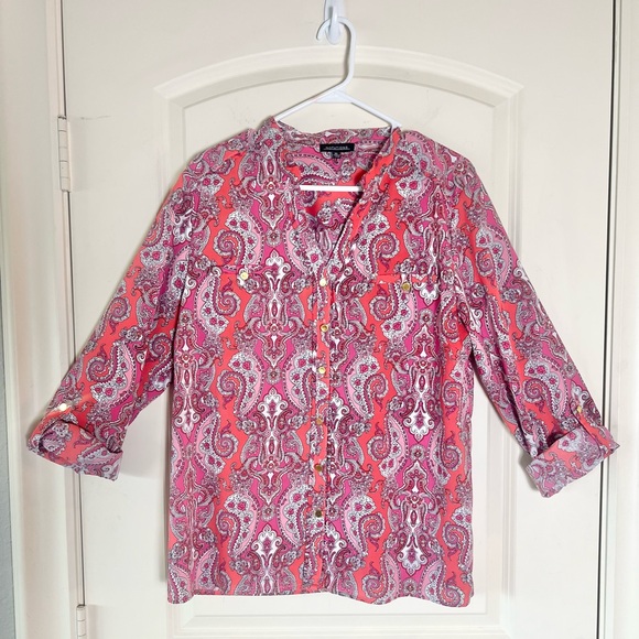 Pink Paisley Print Blouse by Notations XL - Picture 1 of 8
